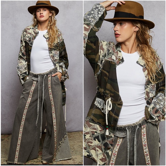 POL Jackets & Blazers - POL Multicolor Camouflage Patchwork Jacket (Green, Brown, Cream)